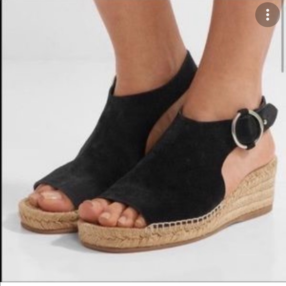 Rag & Bone Calla Black/ Beige Suede Espadrille Wedge Sandals/ size 38 ( 7.5 US)